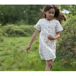 Robe enfant manches courtes à boutons Fleurs