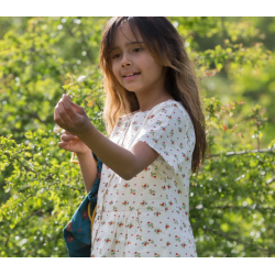 Robe enfant manches courtes à boutons Fleurs