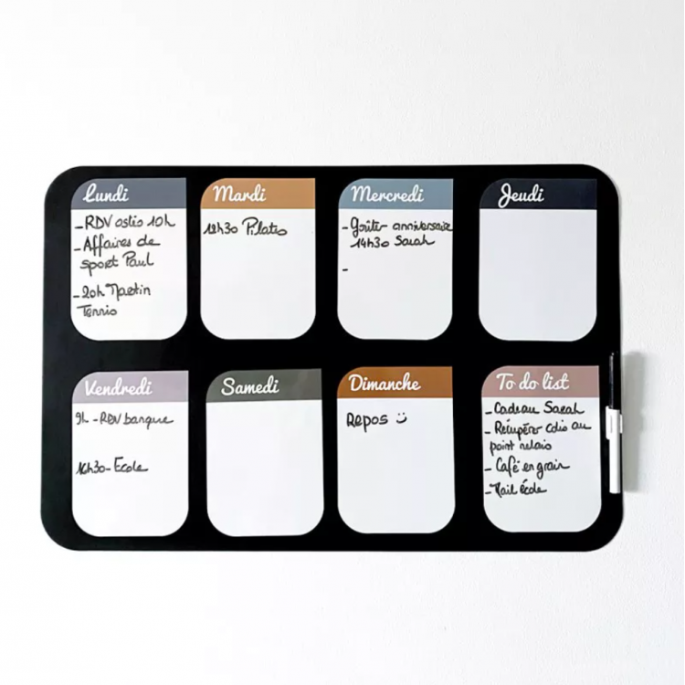 Tableau magnétique organisateur hebdomadaire Tableau magnétique organisateur hebdomadaire