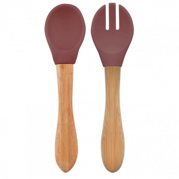 Set de 2 couverts en silicone et bambou Set de 2 couverts en silicone et bambou