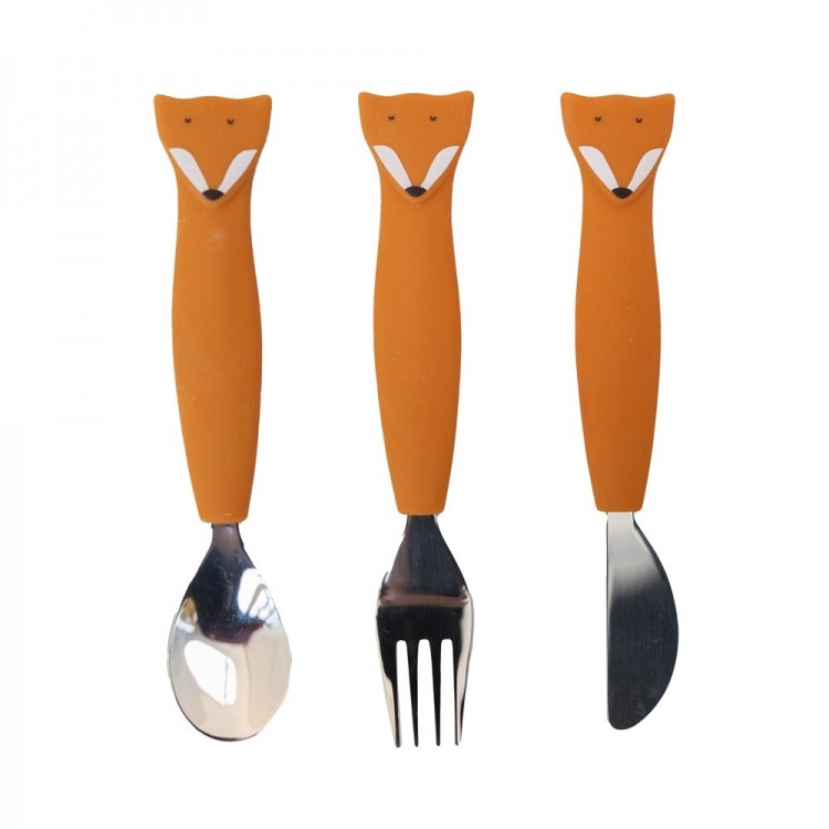 Couverts 3 pièces en silicone et métal - Renard Couverts 3 pièces en silicone et métal - Renard