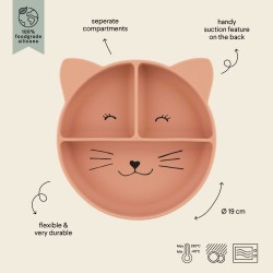 Assiette à compartiments et ventouse en silicone - Chat