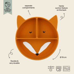 Assiette à compartiments et ventouse en silicone - Renard
