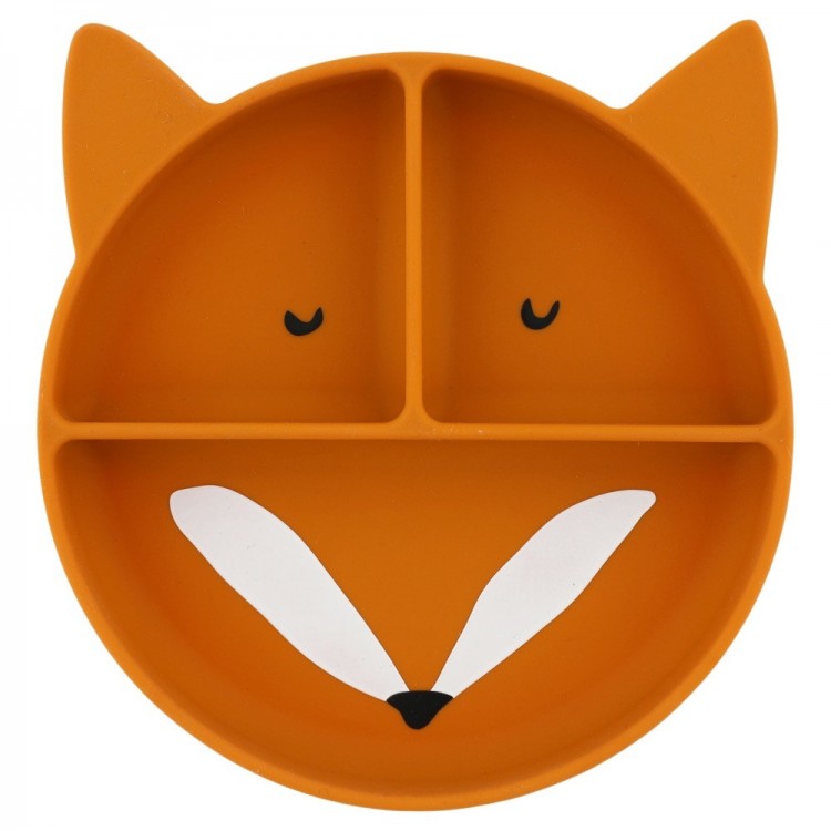 Assiette à compartiments et ventouse en silicone - Renard Assiette à compartiments et ventouse en silicone - Renard