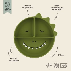 Assiette à compartiments et ventouse en silicone - Dino