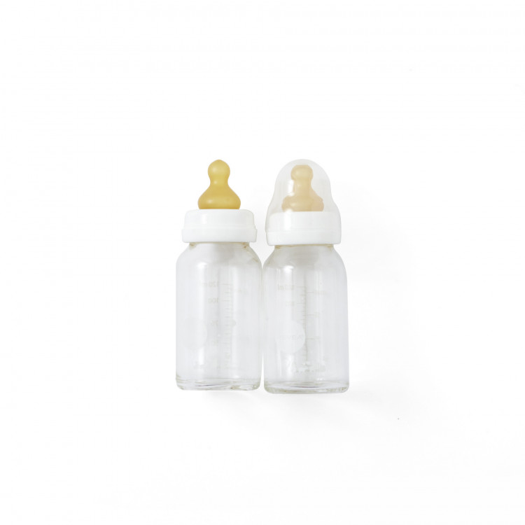 Lot de 2 biberons en verre 120ml - tétine caoutchouc Lot de 2 biberons en verre 120ml - tétine caoutchouc