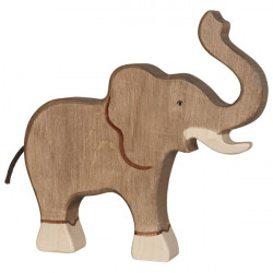 Eléphant trompe haute – bois peint main