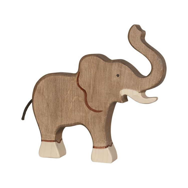 Eléphant trompe haute – bois peint main