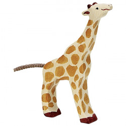 Girafe petite mangeant - bois peint main