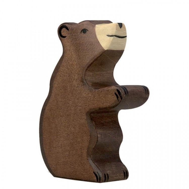 Ours brun, petit assis - Bois peint main