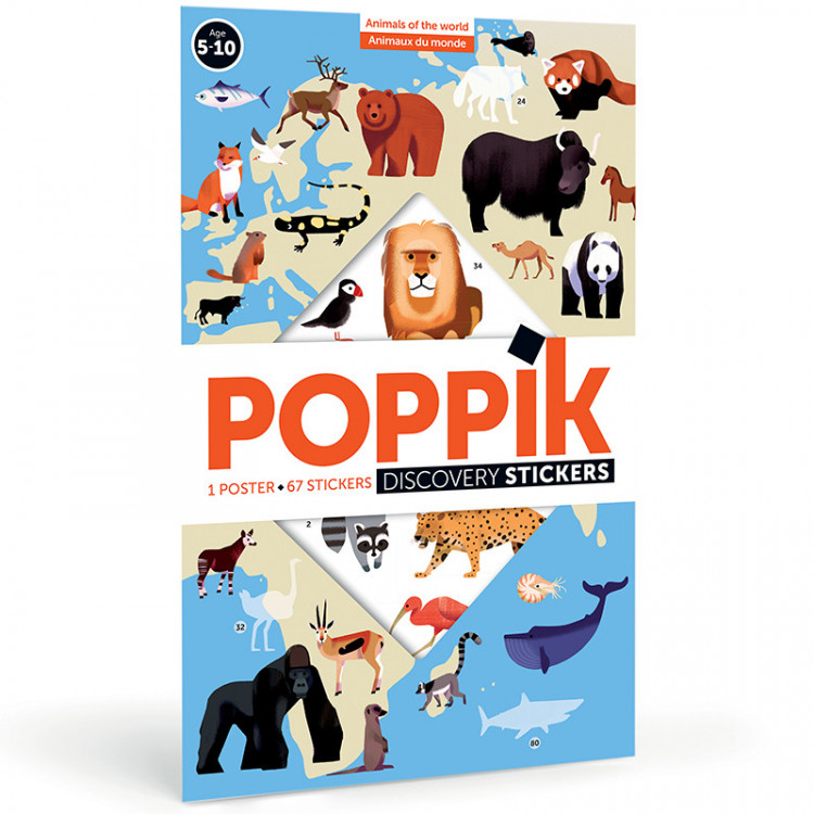 Poster géant + 67 stickers - Animaux du monde