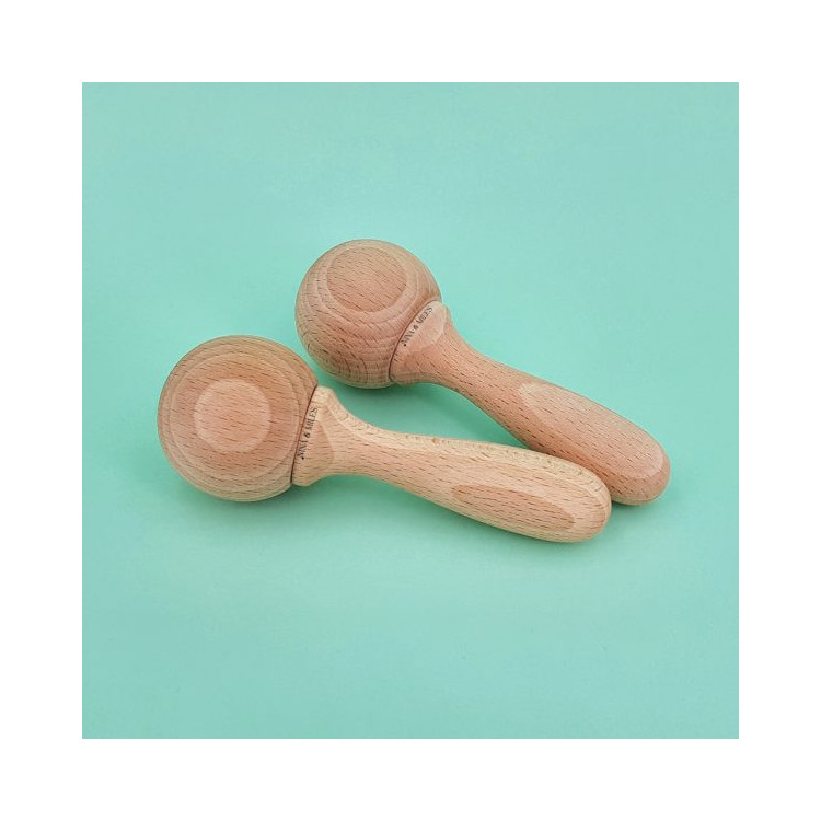 Paire de petites maracas en bois brut Paire de petites maracas en bois brut