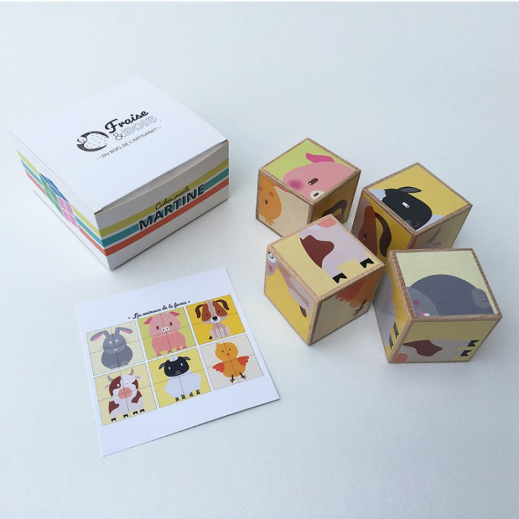 Puzzle cubes en bois - Animaux de la ferme Puzzle cubes en bois - Animaux de la ferme