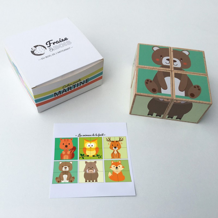 Puzzle cubes en bois - Animaux de la fôret Puzzle cubes en bois - Animaux de la fôret