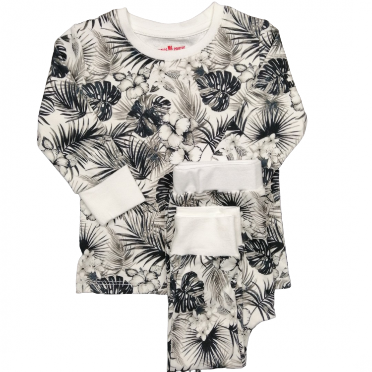 Pyjama 2 pièces coton bio "Tropical N&B"