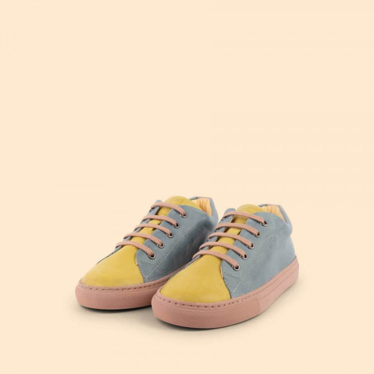 Sneakers cuir à lacet - jaune et bleu Sneakers cuir à lacet - jaune et bleu