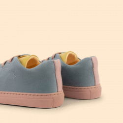 Sneakers cuir à lacet - jaune et bleu
