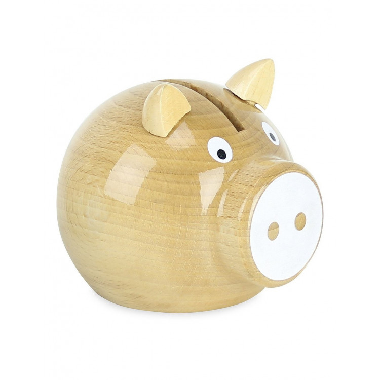 Tirelire cochon bois naturel et blanc