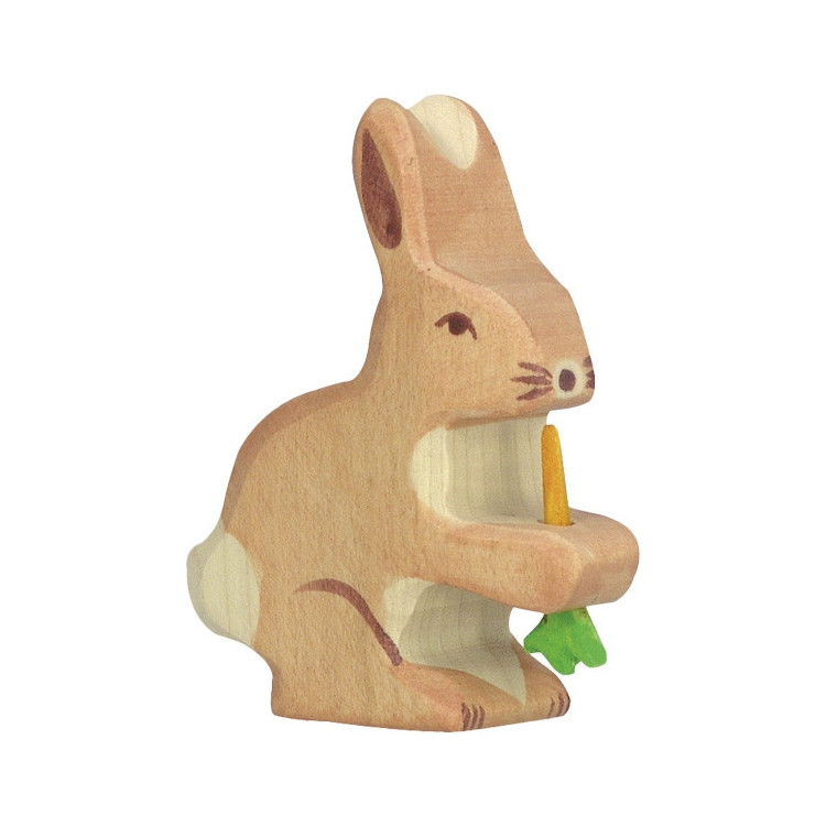 Lapin avec carotte, bois peint main