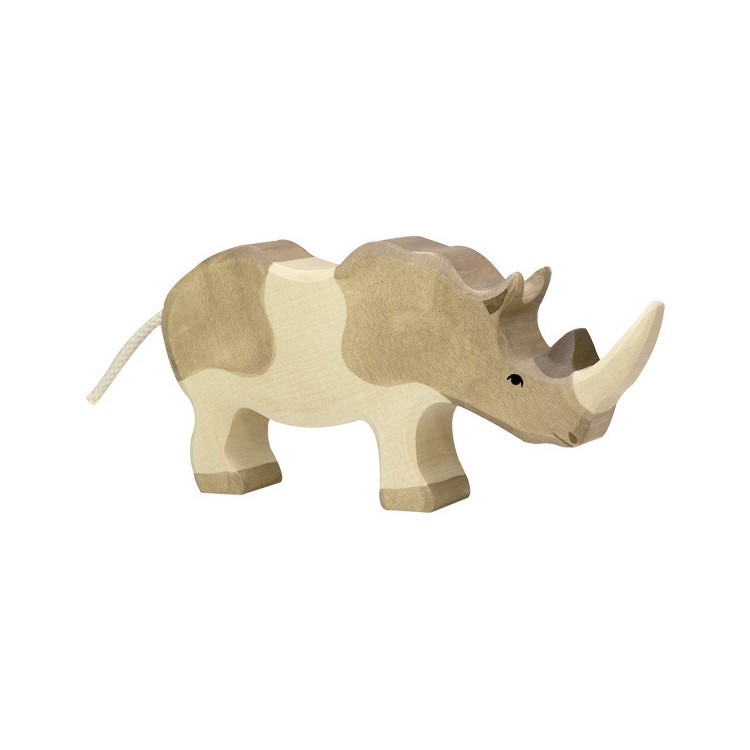 Rhinocéros, bois peint main