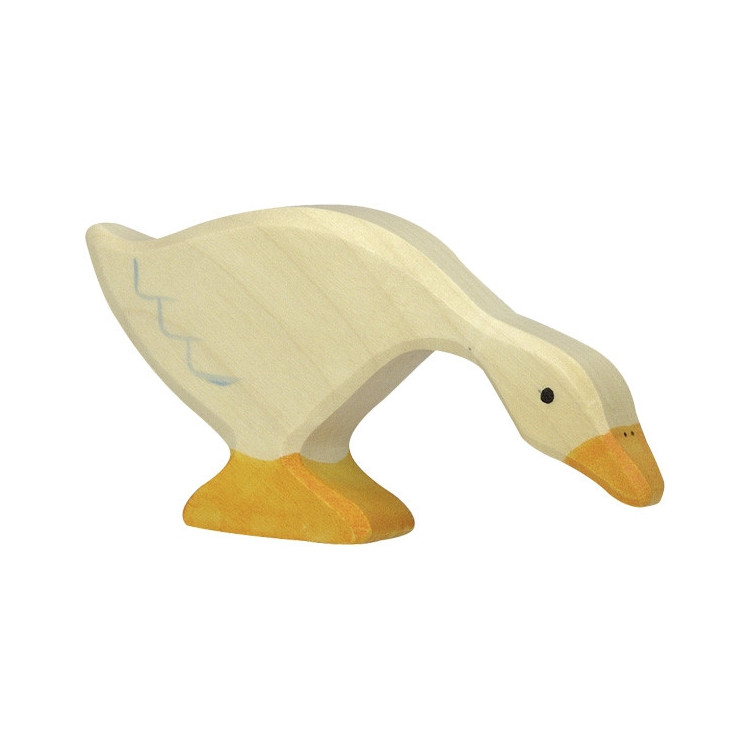 Oie mangeant, bois peint main Oie mangeant, bois peint main