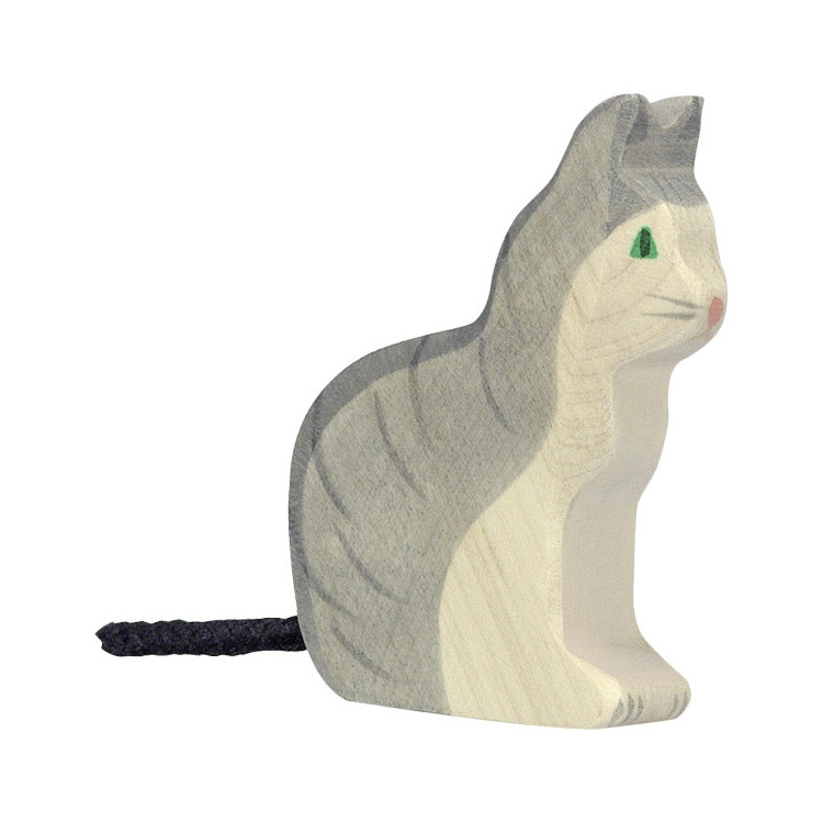 Chat assis, bois peint main Chat assis, bois peint main