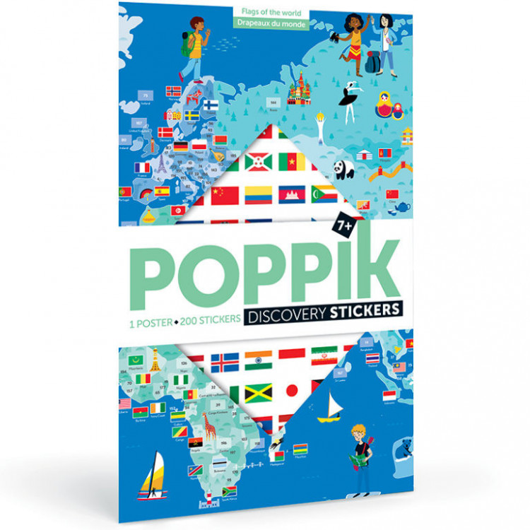 Poster éducatif 200 stickers - Drapeaux du monde Poster éducatif 200 stickers - Drapeaux du monde