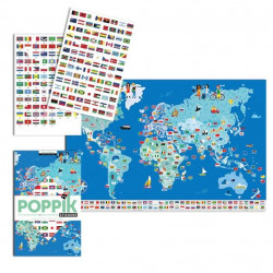 Poster éducatif 200 stickers - Drapeaux du monde