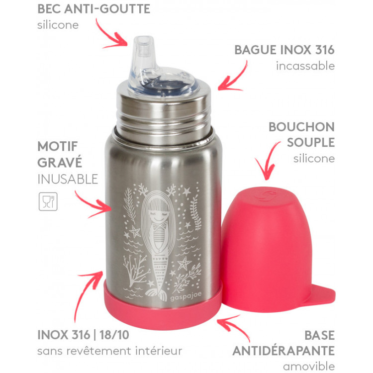Gourde inox avec bec d'apprentissage Sirène Gourde inox avec bec d'apprentissage Sirène