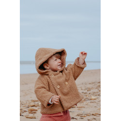 Manteau réversible évolutif velours et moumoute