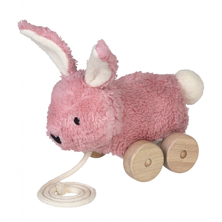 Jouet à tirer lapin rose