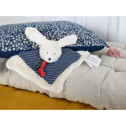 Doudou plat Lapin coton bio grand modèle 25cm