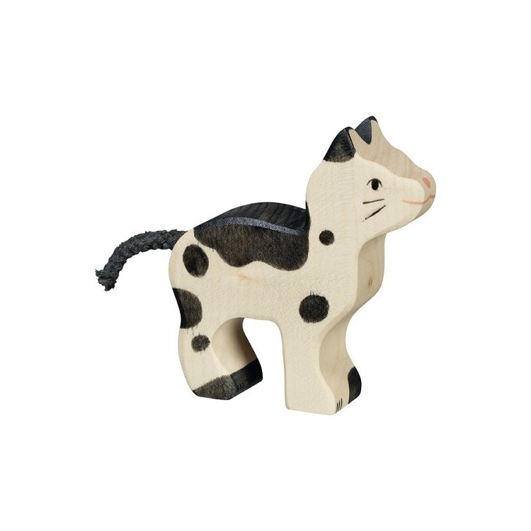 Petit chat noir et blanc en bois, peint main Petit chat noir et blanc en bois, peint main