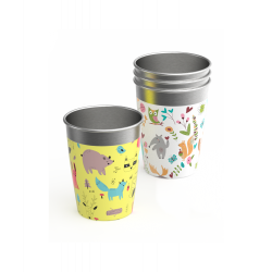 Set 4 tasses en acier inoxydable décoré