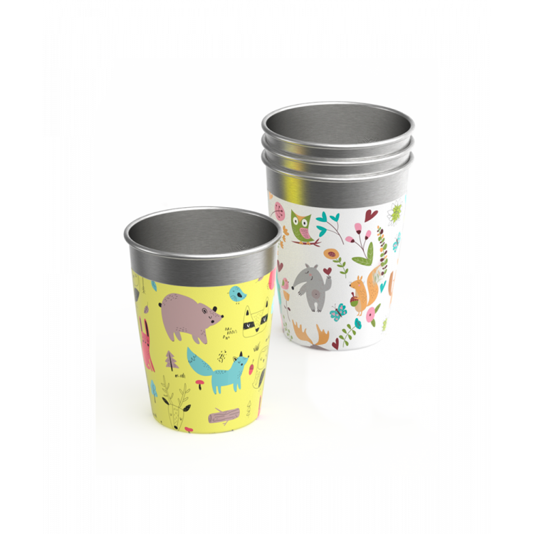 Set 4 tasses en acier inoxydable décoré Set 4 tasses en acier inoxydable décoré