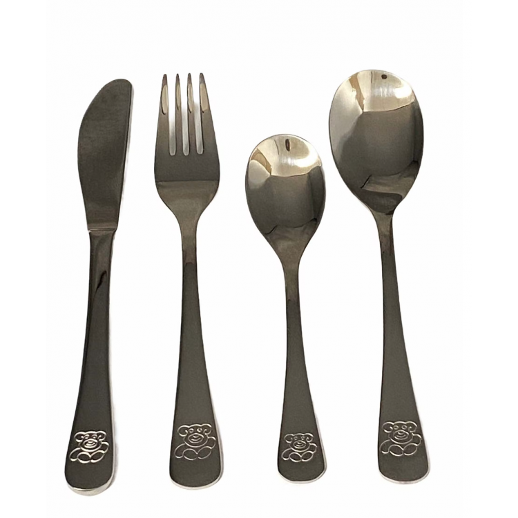 Set de 4 couverts pour enfant en inox - Motif Ourson